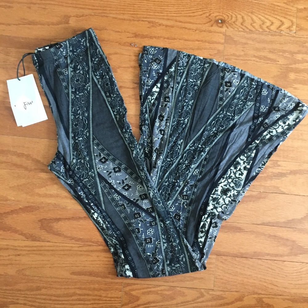 Grey/Black Floral Bell Bottoms